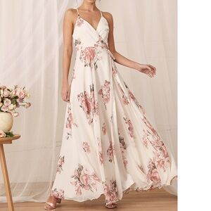 Lulus Cream Floral Print Wrap Maxi Dress Size Small